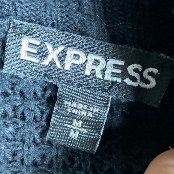 Express Womens Sweater Black Cardigan Open Front Knit Long Sleeve 100% Cotton M - Picture 6 of 12